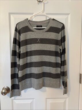 Lucky Brand Gray Striped Crewneck Sweater, Size M